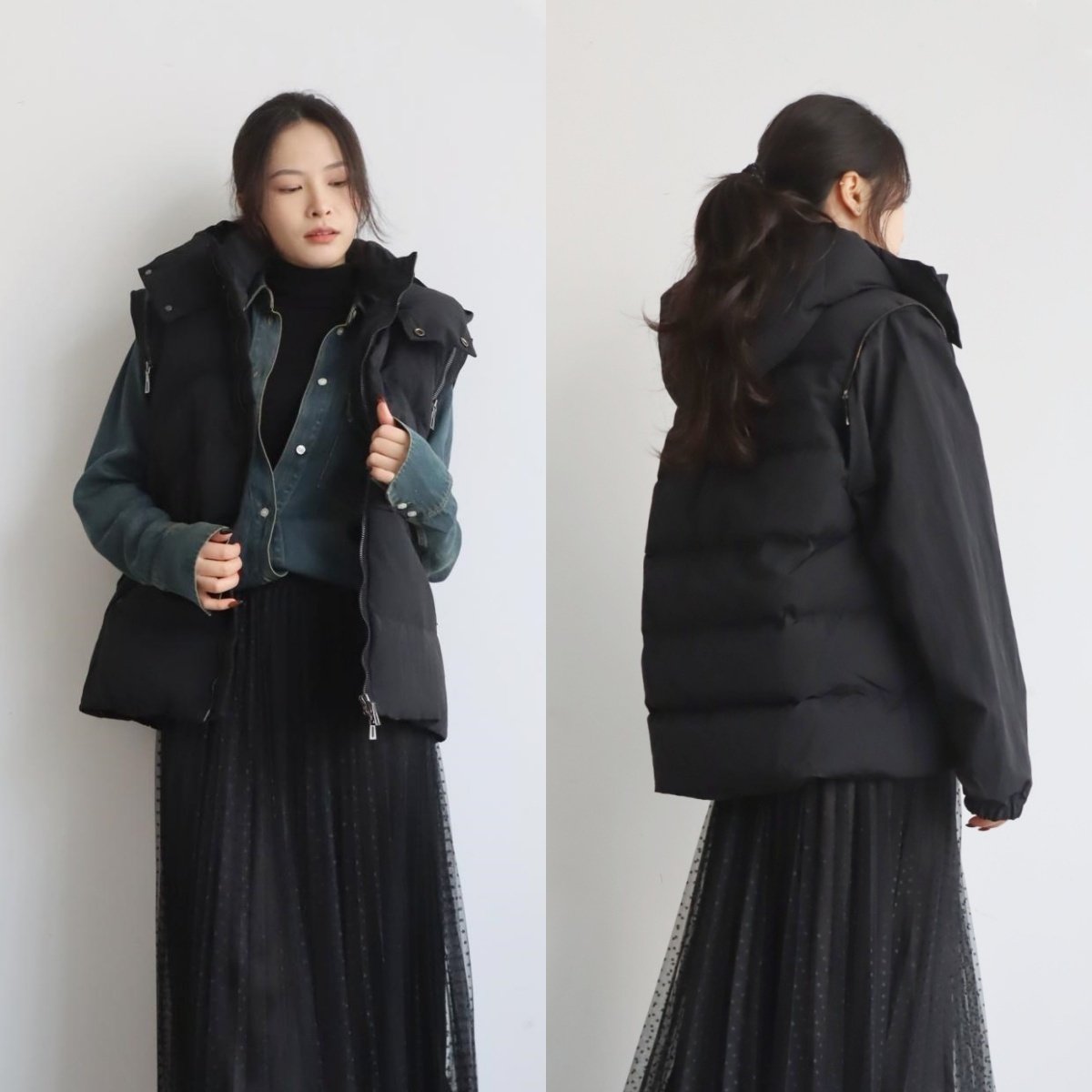 意大利奢AD 想看我变形吗 廓形宽松羽绒叠穿酷酷黑色马甲两用外套,女装/女士精品,羽绒服,淘宝优惠券,粉丝福利购,淘宝优惠卷