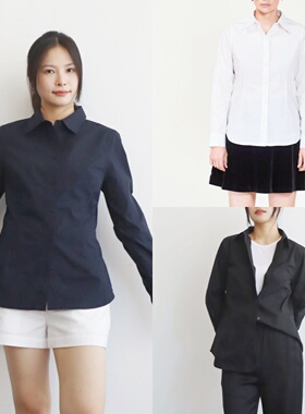 瑞典AS 简简单单打工人 极简日常通勤百搭收腰棉质翻领长袖衬衫