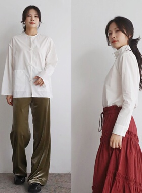 【帮清】中式清冷 手工盘扣复古国风高级感纹理皱感长袖衬衫上衣