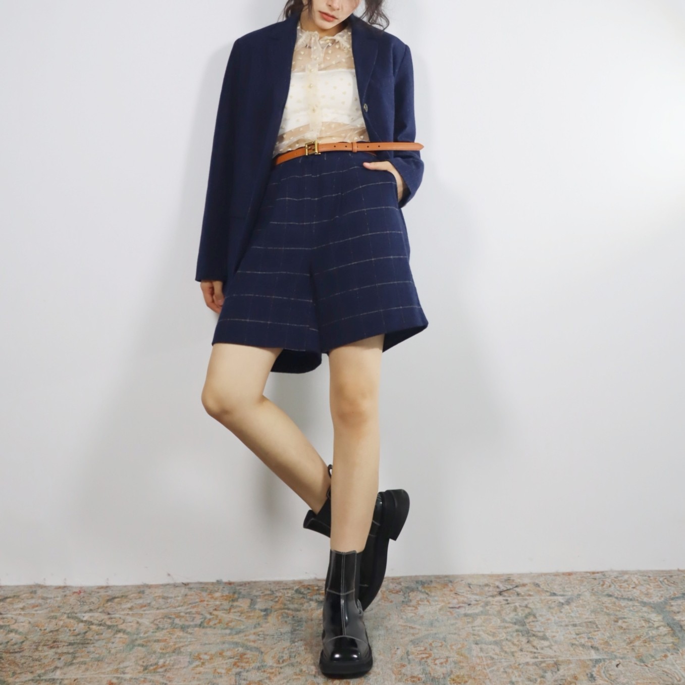 高腰港风西班牙格子百搭中裤