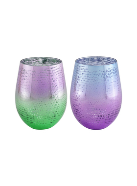 新款 北欧ins 电镀 无铅大号玻璃红酒杯 香槟杯 水蛋杯 蓝紫绿色