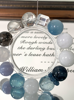 度母联创 原创大颗粒天然水晶手链 高级海蓝宝魔鬼蓝手串女黑发晶