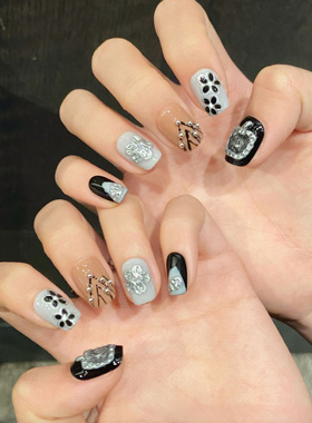 唯品原创【苹果闹钟】手绘立体甜酷甜妹显白指甲贴短款手工穿戴甲