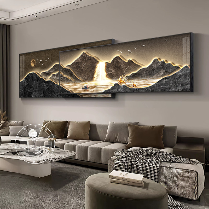 定做新款客厅装沙饰画简约发代墙挂流画水背生财叠加山景水壁现画