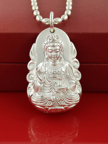 足银实心观音挂件六字真言吊坠