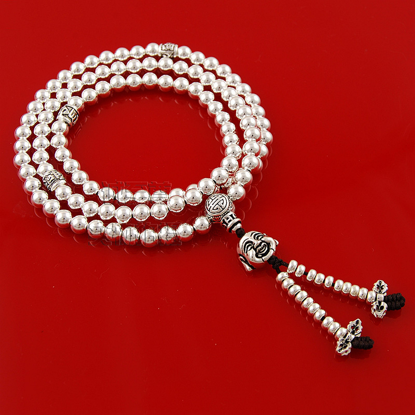 原创设计弥勒佛108颗纯银佛珠手串念珠多层手链饰品