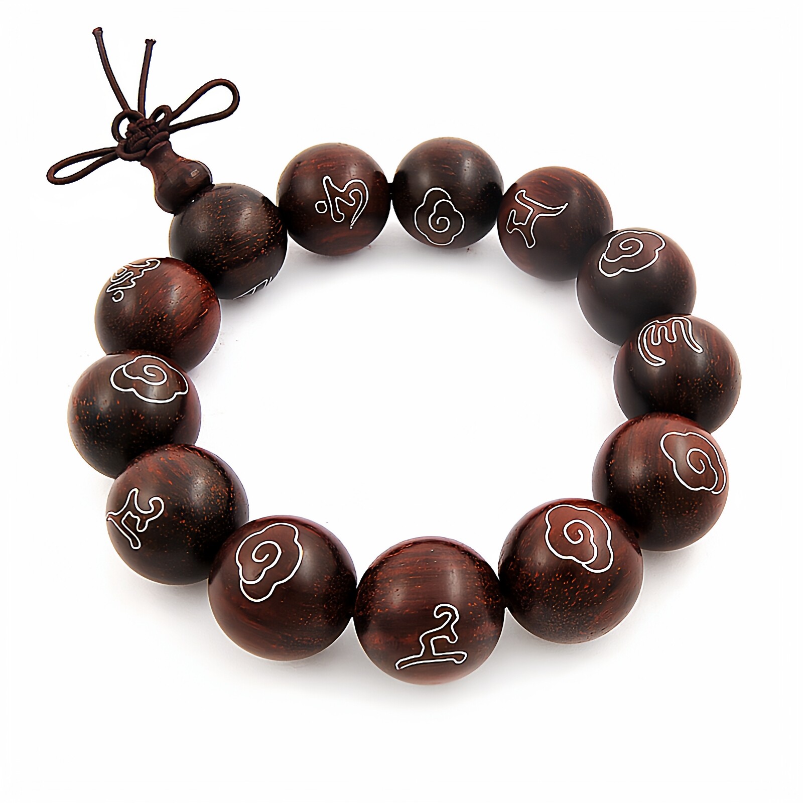 小叶紫檀木镶嵌纯银丝六字真言念珠佛珠念珠手链礼物