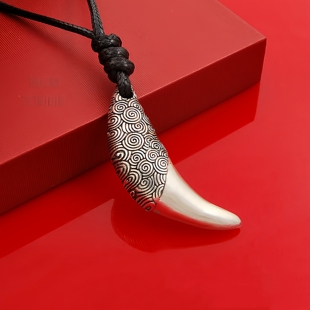 实心足银狼牙吊坠男挂饰纯银项链个性 情侣毛衣链挂件饰品