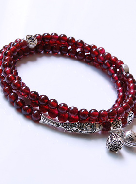 原创手链专为小手设计108颗纯银石榴石三层多层手串可定制