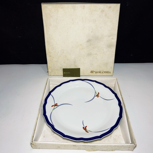 日本回流香兰社蓝边描金大盘