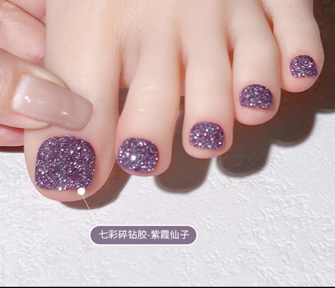 纯手工制作美甲脚指甲穿戴甲高级感蹦迪碎钻脚趾甲美甲墨绿紫色