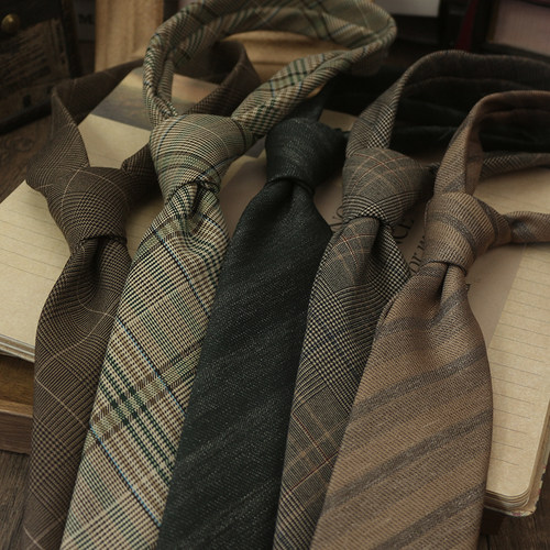 文艺复古格纹混纺休闲领带