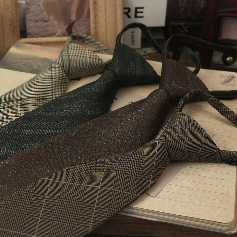 懒人拉链款复古格纹领带