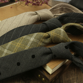 秋冬款 6CM英伦复古格纹羊毛灰色条纹百搭 休闲韩版 新品 领带男窄版