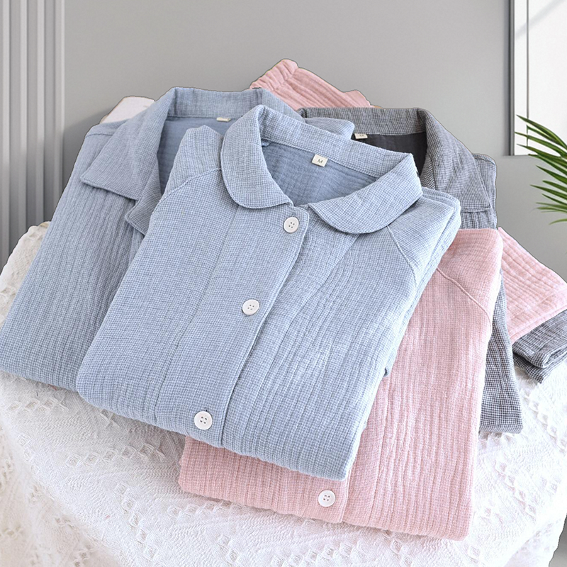 情侣款四层棉纱柔软舒适睡衣套