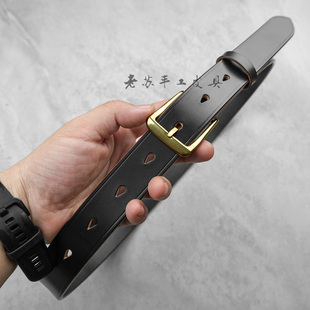 英国JE马缰革手工定制皮带男士商务正装纯铜针扣头层牛皮腰带3.0