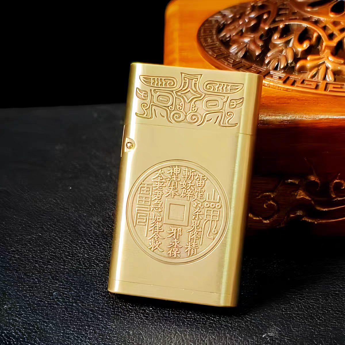袖珍黄铜战壕机山鬼花钱煤油打火机送礼送朋友