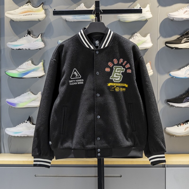 李宁男子棒球领宽松休闲外套