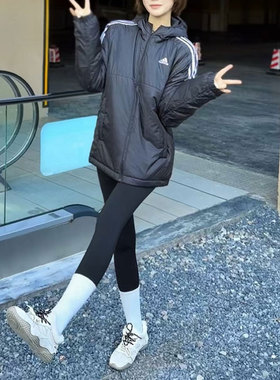 Adidas/阿迪达斯 ESSENTIALS三条纹冬季保暖运动连帽夹克KF6755