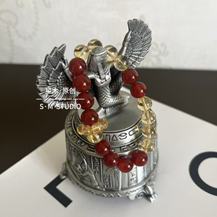 星木原创｜天然巴西黄水晶红玛瑙手串招财五行火土订制手链饰品