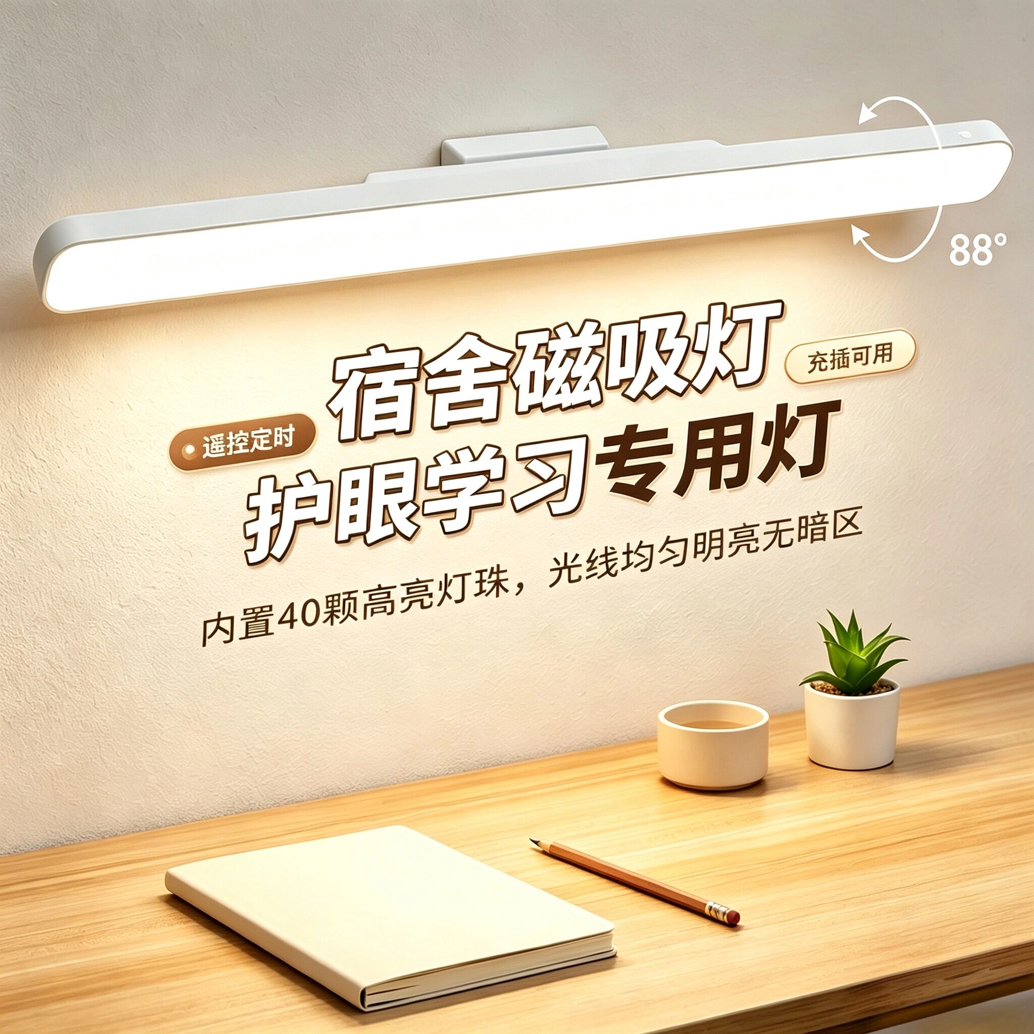 台灯磁吸护眼学习专用可充电悬挂式酷毙灯大学生宿舍充插两用夜灯