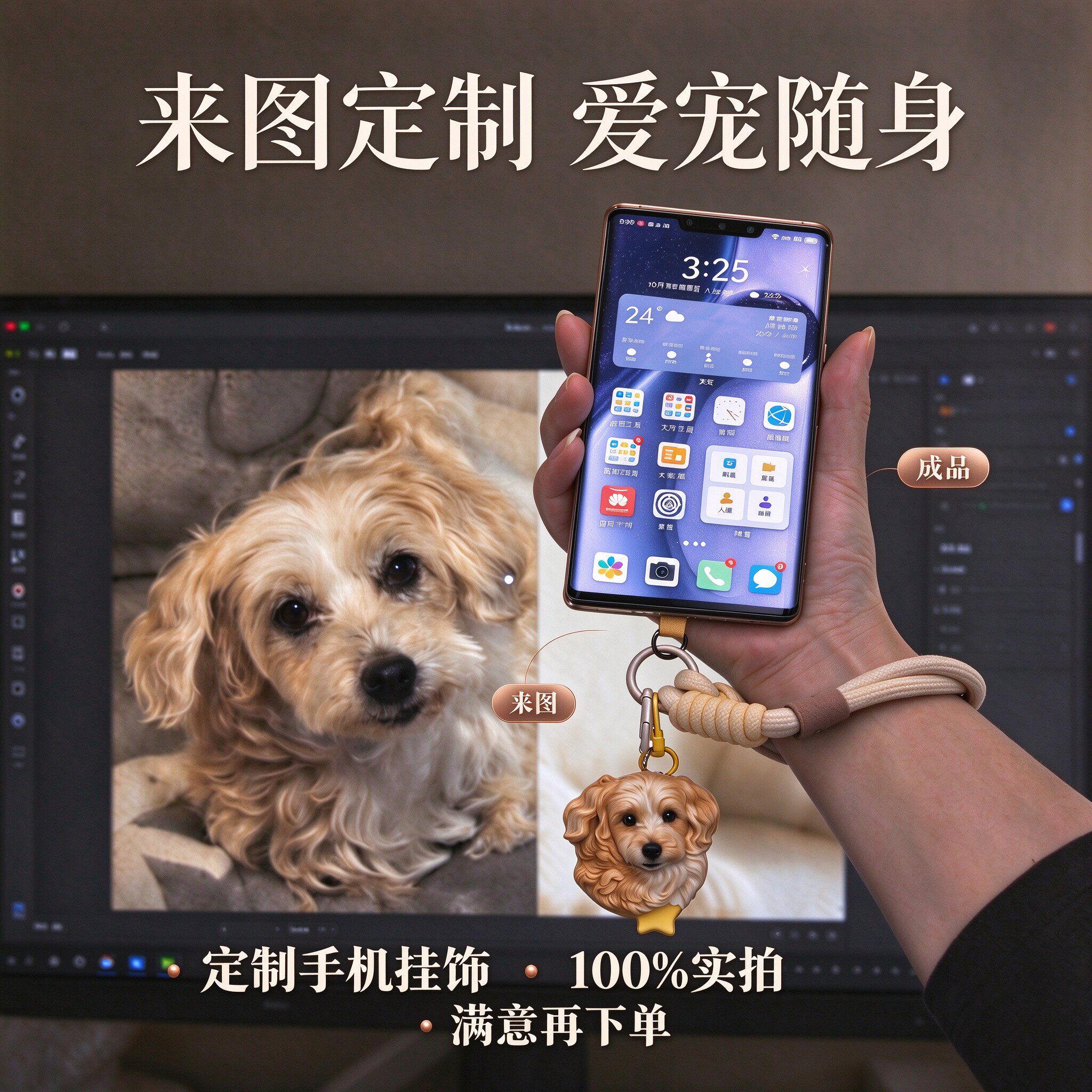 来图定制宠物照片3D打印手机壳挂件手机链宝宝钥匙扣猫咪狗挂饰