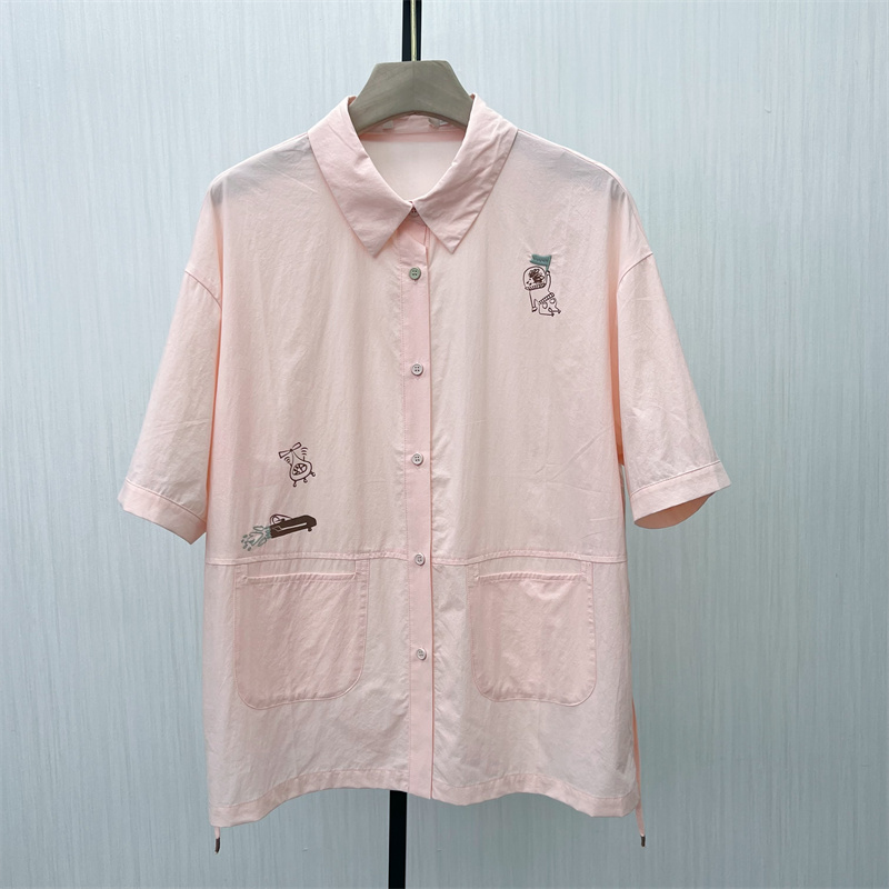C●2025夏季新品 短袖衬衫女纯色基础宽松简约百搭打底上衣1102