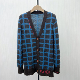 格纹针织开衫 新品 女宽松休闲慵懒风毛衣外套7330 2025秋季 fei