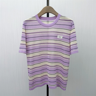 fei●2026夏季新品 条纹短袖t恤女宽松休闲百搭显瘦慵懒上衣6282