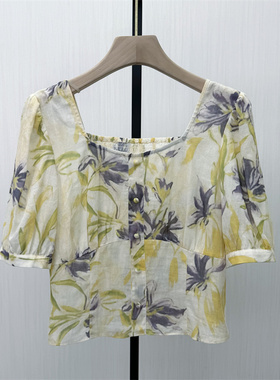 良月●2026夏季新品 法式方领碎花衬衫女小清新气质别致上衣3302