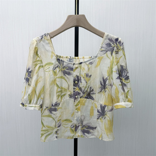 良月●2026夏季新品 法式方领碎花衬衫女小清新气质别致上衣3302
