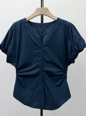 KA●2026夏季新品 v领衬衫女气质简约百搭修身显瘦短袖上衣3201