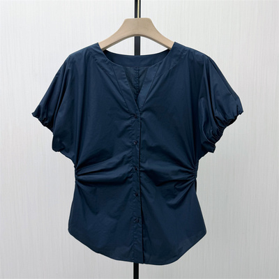 KA●2026夏季新品 v领衬衫女气质简约百搭修身显瘦短袖上衣3201