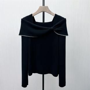 女气质百搭修身 香 一字领针织衫 新品 显瘦打底上衣541 2026春季