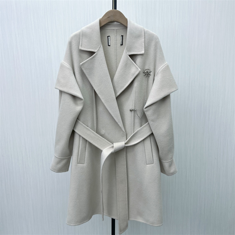 良月●2025冬季新品 绵羊毛呢子大衣女中长款气质双面呢外套1936