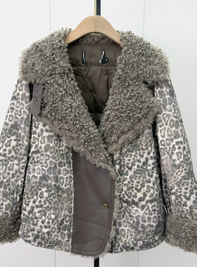 S●2026冬季新品 羊羔毛拼接羽绒服女宽松休闲设计感豹纹外套307