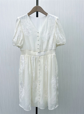 良月●2025夏季新 法式v领连衣裙女气质显瘦小清新a字茶歇裙6527