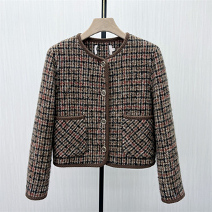 绵羊毛格纹外套女宽松气质短款 新品 毛呢大衣1580 2025冬季 司