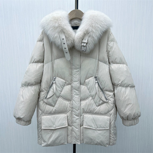 图●2025冬季新品 狐狸毛领羽绒服女中长款宽松保暖加厚外套8619