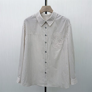 C●2026春季新品 慵懒风条纹衬衫女休闲宽松中长款长袖上衣1183