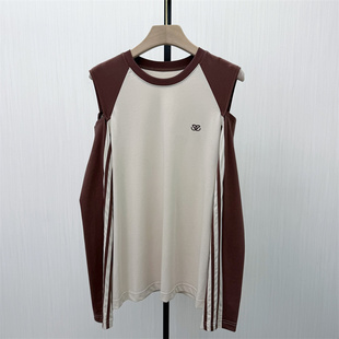 t恤女中长款 露肩长袖 新品 宽松休闲百搭慵懒风上衣809 2026春季