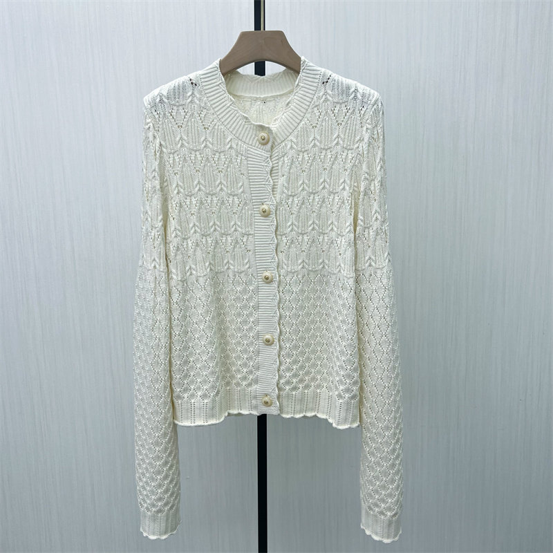 良月●2025冬季新 镂空针织开衫女简约休闲百搭短款毛衫上衣8438