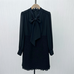 司●2025冬季新品 法式雪纺拼接连衣裙女气质显瘦长袖包臀裙1510