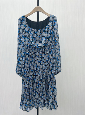 S●2025秋季新品 法式方领长裙女复古碎花茶歇裙雪纺连衣裙576