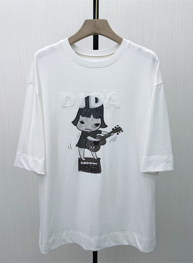 C●2026春季新品 印花短袖t恤女设计感小众休闲慵懒风上衣1002