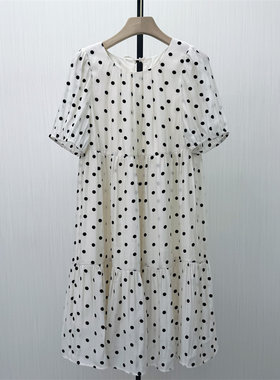 fei●2026夏季新品 波点短袖连衣裙女小清新宽松显瘦减龄裙子6237