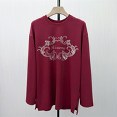 2026春季 新品 长袖 印花t恤女中长款 宽松休闲慵懒风打底上衣328