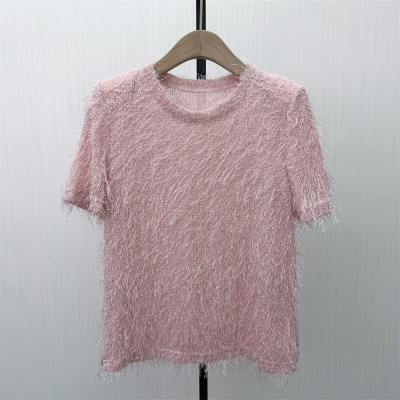 乂●2026春季新品 亮片短袖T恤女设计感小众宽松休闲短款上衣0834