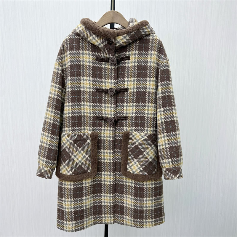 C●2025冬季新品 夹棉格纹呢子大衣女中长款宽松加厚毛呢外套8063
