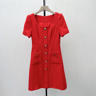 粗花呢方领连衣裙女气质通勤修身 新品 a字连衣裙3011 2025秋季